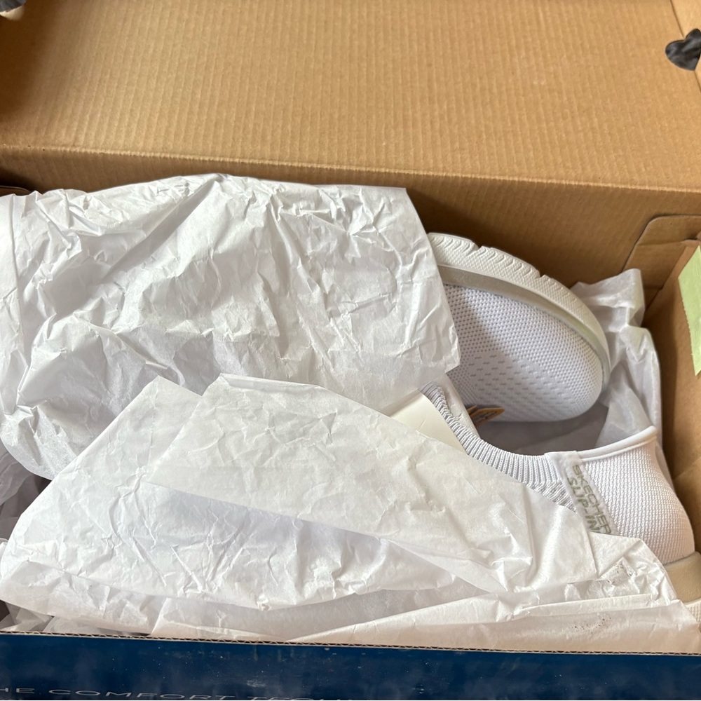 Skechers Women's Knit Sneakers in White and Silver - Picture 11 of 13